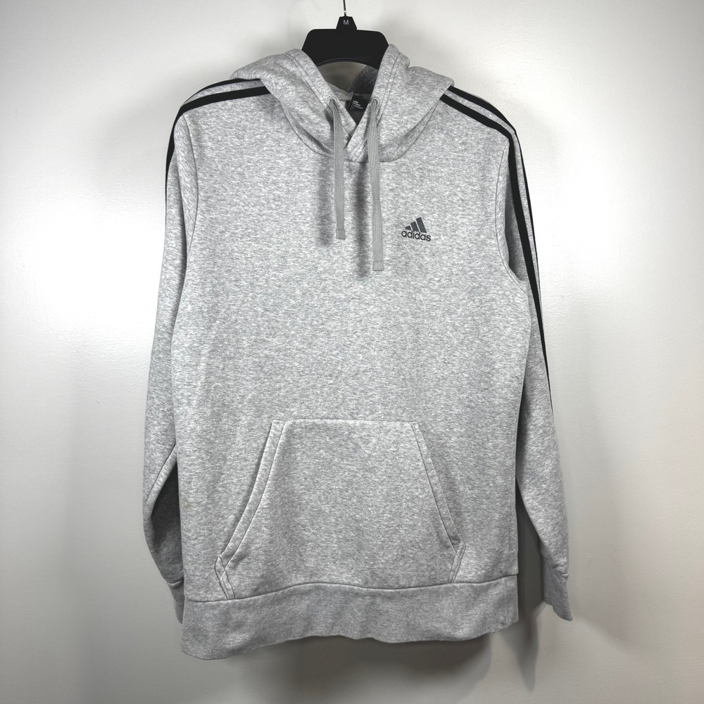Adidas Essentials 3-Stripes Hoodie Men's S Gray Heather Pullover Athleisure